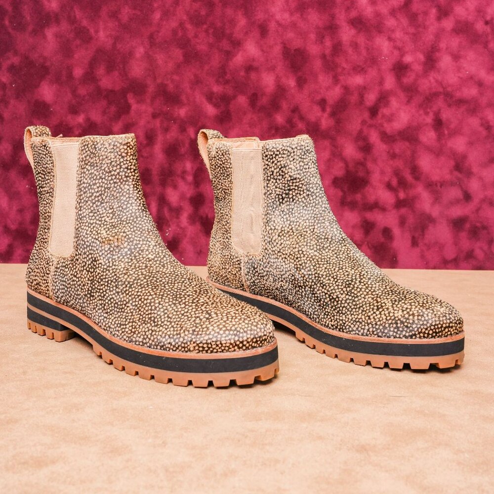 Madewell Women Leopard Print Lug Leather Chelsea Ankle Boots sz 7.5